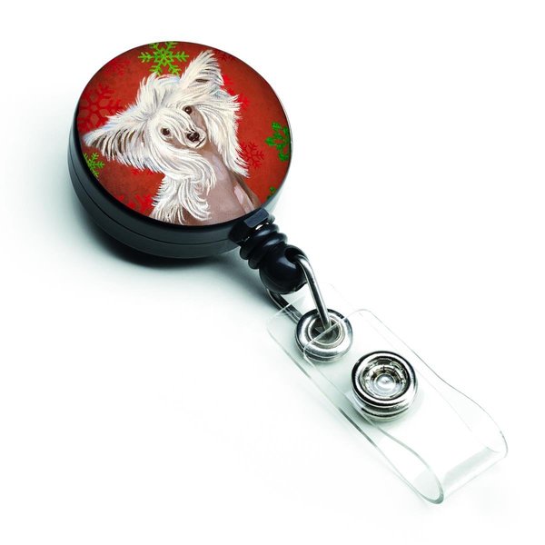 Teachers Aid Chinese Crested Red & Green Snowflakes Holiday Christmas Retractable Badge Reel TE727221